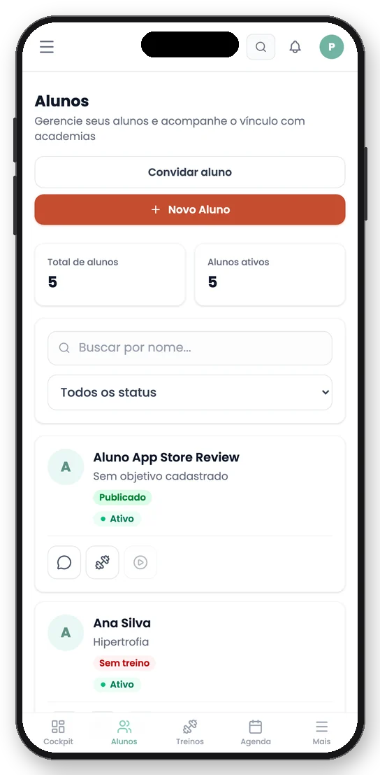 App Personalizei no iPhone: lista de alunos