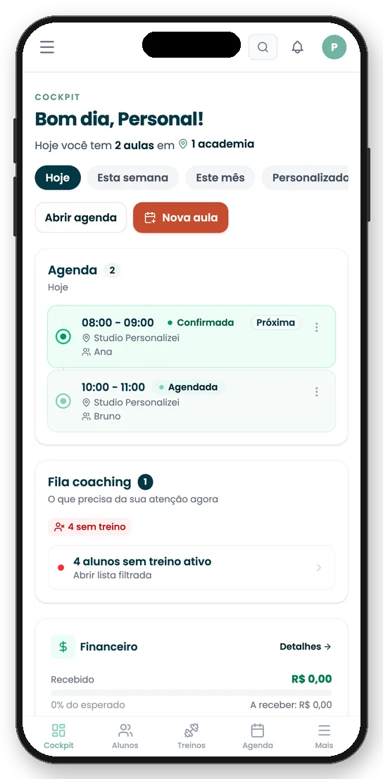 App Personalizei no iPhone: cockpit com o resumo do dia
